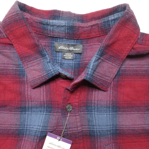 NWT EDDIE BAUER mens BRISTOL FLANNEL burgundy PLAID long sleeve WESTERN size XXL - Picture 2 of 9